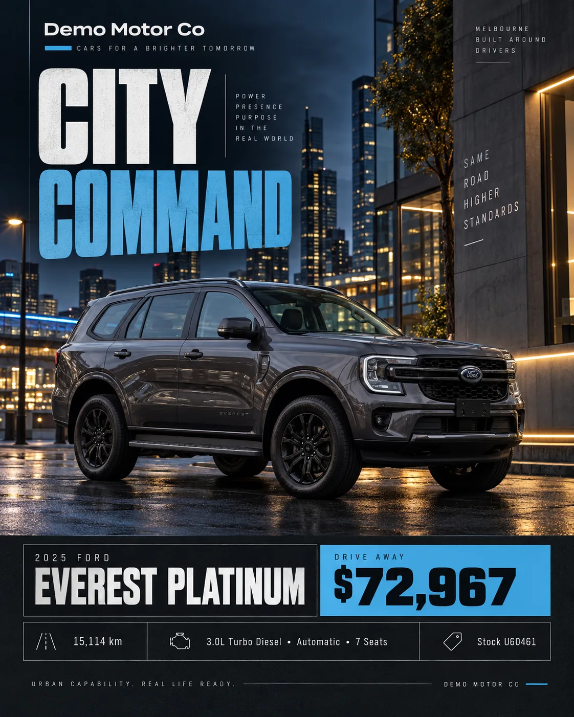 Ford Everest in the city at night, campaign poster