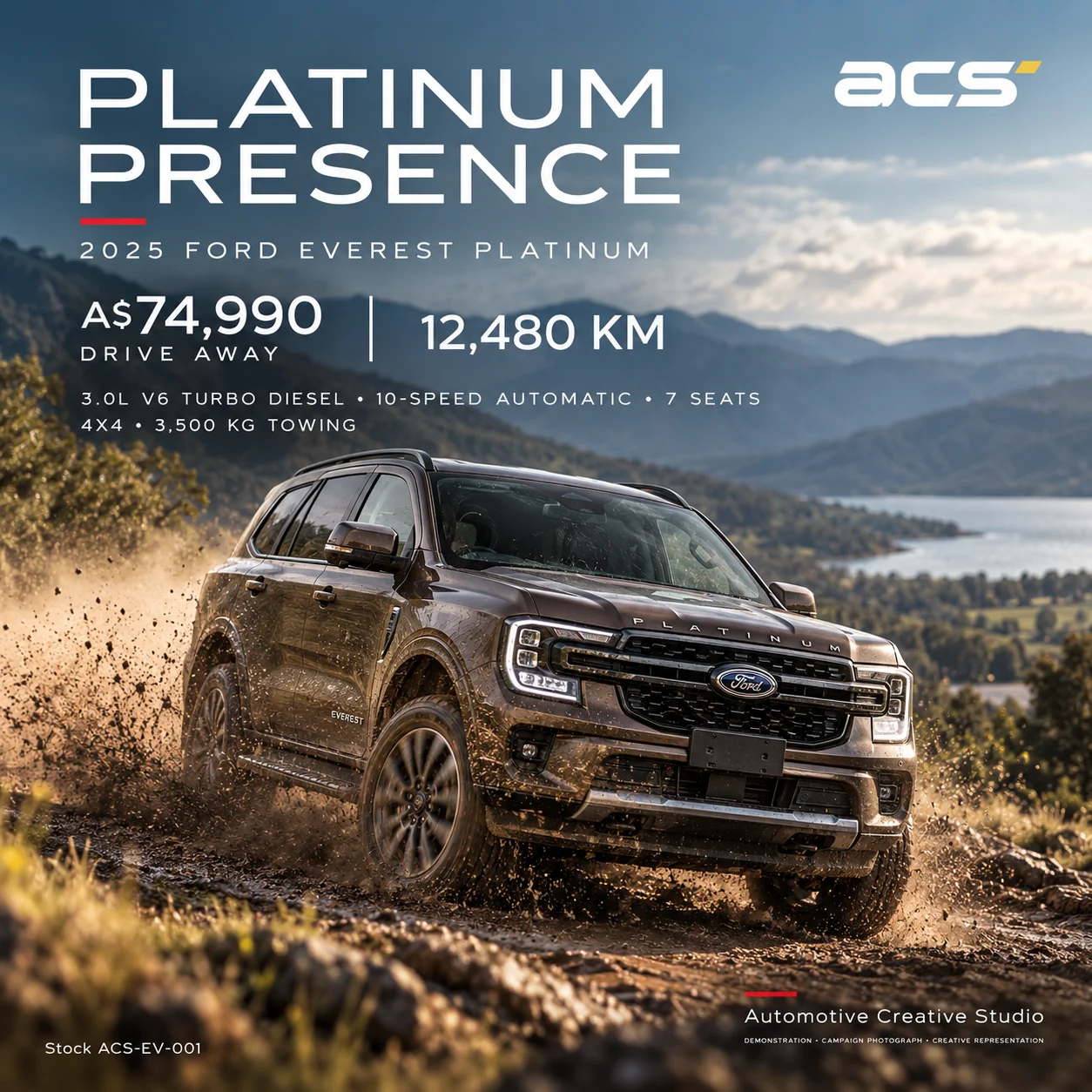 Square poster: the Everest Platinum off-road in the hills, A$74,990 drive away, 12,480 km
